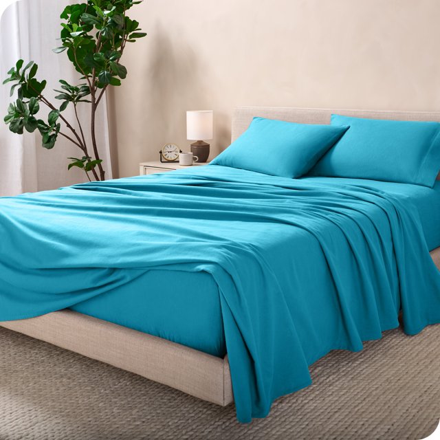 Juego de Sábanas de Lujo Bare Home Franela 100 % Algodón Tamaño Queen Color Aguamarina