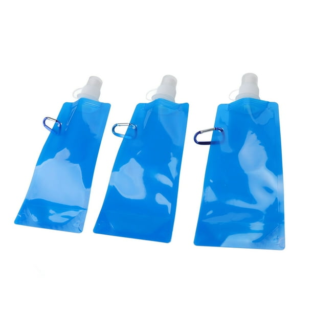 Botellas de Agua Plegables, PE Blue Ultralight 3pcs Plegable de Agua Potable 480 ml Con Gancho de Conexión Para Acampar Para Ciclismo para Caminar