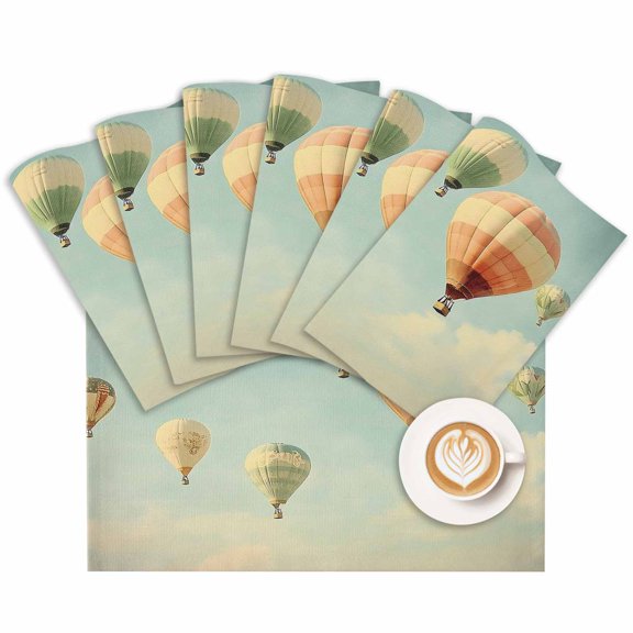 Placemat Hot Air Balloon Sky Placemats for Dining Table Retro Clouds Washable Table Mats for Party Kitchen Dining Decoration