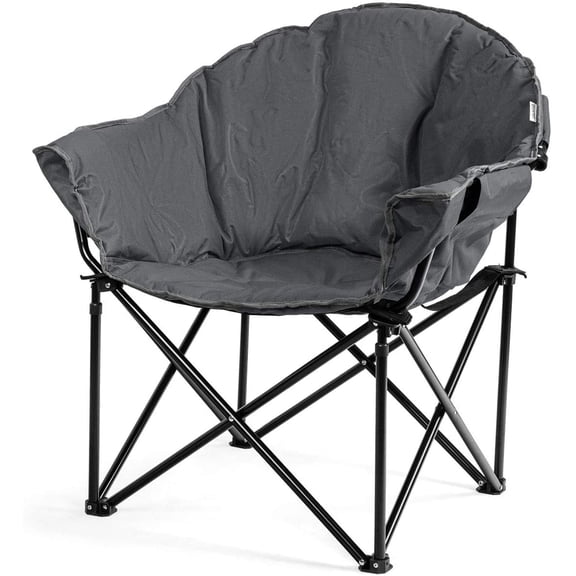 WLTER Portable Camping Chair, Outdoor Folding Moon Saucer Chair for Lawn with Soft Padded Seat, Cup Holder and Carry Bag