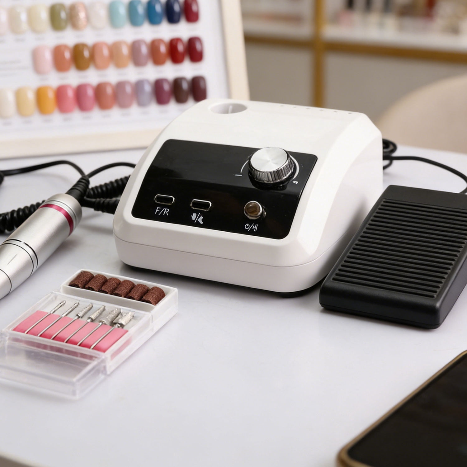 AIRKOUL Electric Nail Drill Professional: 45000 RPM Nail File Kit Machine with LCD Display, Hand & Foot Control Low Noise for Acrylic, Gel Nails, Manicure & Pedicure - Salon & Home Use