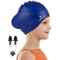 thumbnail image 1 of Gorro de natación Lasmare para niños, pelo largo, silicona, de 1 a 15 años, con accesorios, 1 of 6