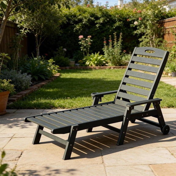BACKYARD BEAUTIFUL Outdoor Chaise Lounge , HDPE Pool Lounger with Adjustable Reclining Backrest for Poolside, Backyard & Sunbathing, Gray
