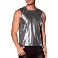 thumbnail image 5 of INSPIRE CHIC Metallic Tank Tops for Men's Holographic Sleeveless T-Shirt Disco Party Shiny Vest L Gray Silver, 5 of 6
