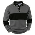thumbnail image 2 of QHRMKOG Mens Long Sleeve Polo Shirts Loose Fit Color Block Polo Shirt Comfort Collared Golf Tshirt Fashion Top Black 3XL, 2 of 4