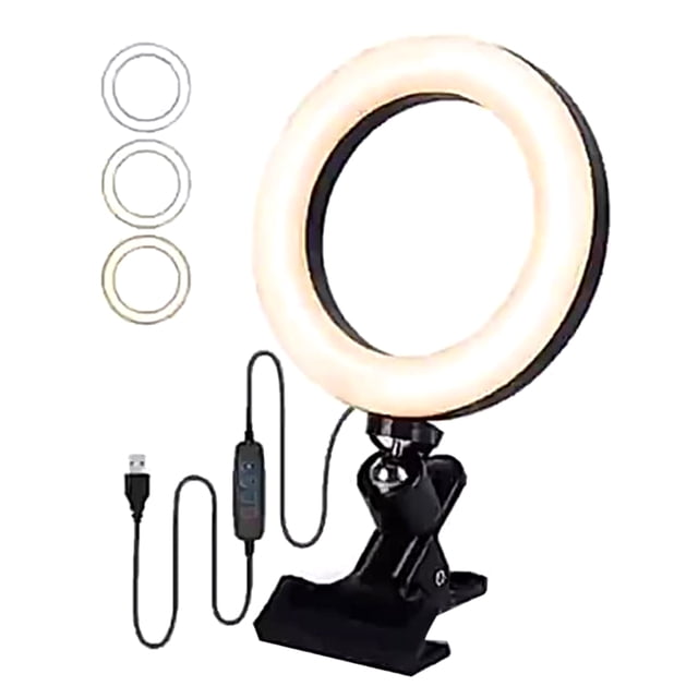 Operated 6inches LEDs Selfie Ring Light with Clamp USB Operated 3 Colors Temperature Changing/ 3 Levels Dimmable Brightness Adjustable& Illuminating Angle Adjustable for Laptop PC