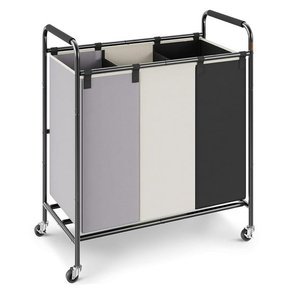 3 Section Laundry Sorter Cart, Heavy Duty Hamper with Wheels - Laundry Basket with Dividers for Dirty Clothes, Bedroom, Laundry Room Organization