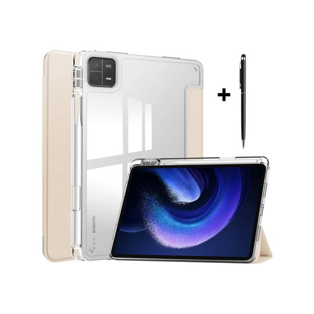 Étui de Protection pour Xiaomi Mi Pad 6 / 6 Pro 11 Pouces 2023 avec Porte-Stylo S, Stylet Universel, Étui Rigide Transparente, Support Intelligent Trifold