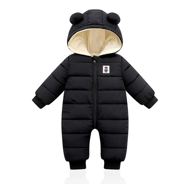 Mono de invierno para bebé con capucha, mono de nieve para niños y niñas, mono de manga larga, conjunto cálido de regalo (negro, 90 cm)