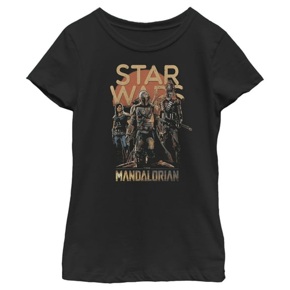 Girl's Star Wars: The Mandalorian Grunge Character Graphic Tee Black Small