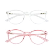 Blue Light Blocking Glasses, 2 Pack Computer Reading Glasses for Anti Eyestrain,Stylish Oval Frame, Anti Glare(Clear + Clear Pink, +2.25 Magnification)