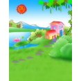 thumbnail image 1 of BSDHOME Polyester Cartoon House Flowers Green Grass Tree Photography Backdrops Photo Props Studio Background 5x7ft, 1 of 2