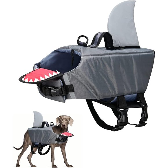 Dog Safety Vest Swimsuit Adjustable Removable Pet Shark Rescue Vest(XL)