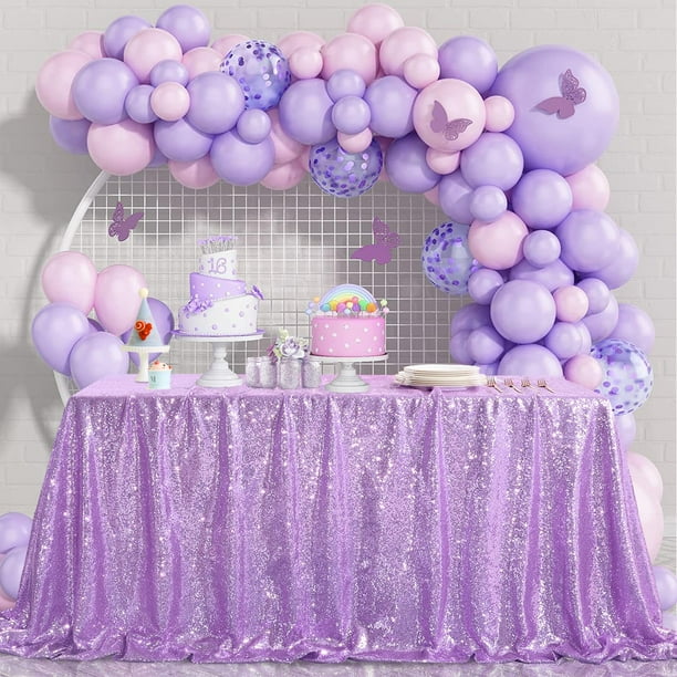 Mantel de lentejuelas B-COOL para bodas, color lavanda, lila, 152 x 259 cm