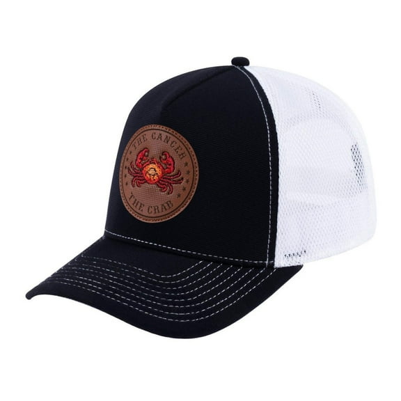 Unisex V2 Embroidered And Laser-Engraved Cancer Zodiac (June 21, July 22), 5-Panel Trucker Hat, Black/White, Adjustable Fit