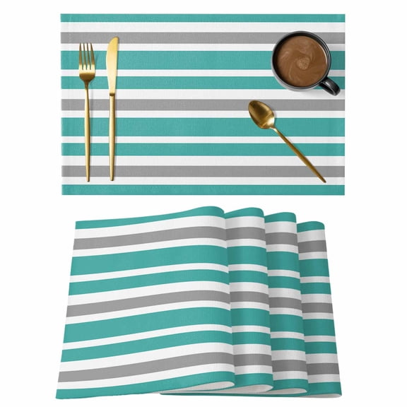 Turquoise, White and Grey Stripes Placemats Set of 4 Striped Pattern Place Mats Table Mats Kitchen Dining Home Outdoor Party Table Decoration