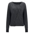 thumbnail image 4 of Kureaily Solid Color Asymmetrical Button Front Open Front Cardigan Loose Fit Casual Knit Sweater Jacket Round Neck Outerwear Solid Color Cardigan, 4 of 4