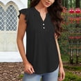 thumbnail image 6 of Fewfanhot Women's Fashion V Neck Button Ruched Ruffle Sleeve Tank Top Sleeveless Vest Casual Lightweight Soft Summer Daily Streetwear Comfort Tops S-XXL, 6 of 8