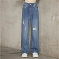 thumbnail image 2 of Ruyang Teens Girl Ripped Jeans Baggy Wide Leg Denim Pants Cool Washed High Waisted Straight Leg Pants with Pockets, 2 of 9