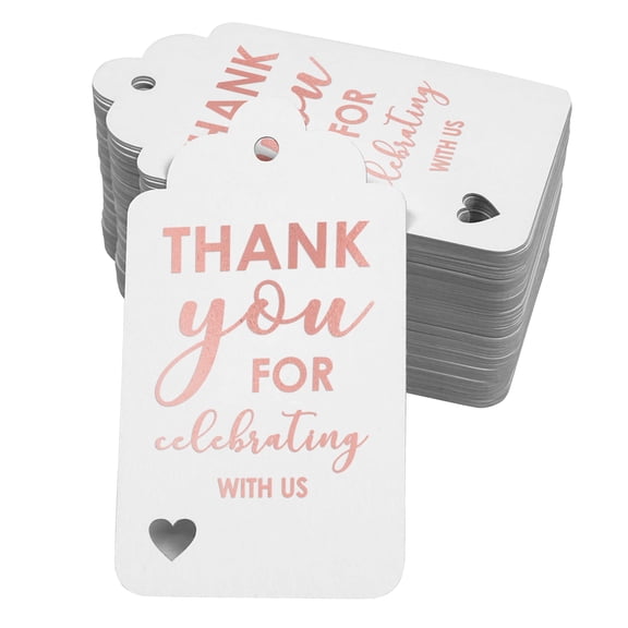 Inkdotpot Rose Gold Foil Paper Hang Tags ThankYou For Celebrating With Us Bridal Shower-Baby Shower-Retirement-Wedding-Birthday Favor Tags 100 Pack