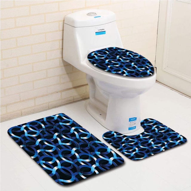 ABPHQTO Concepto Maquinaria Malla Moderna Industrial Complejo Enredado Con Curvas Forma Juego de alfombras de baño de 3 piezas Alfombra de baño Alfombra de contorno y tapa de inodoro