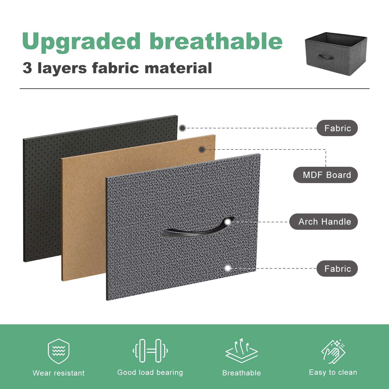 EDX Dresser for Bedroom with 10 Drawers, Tall Chest Organizer with Fabric Bins, Freestanding Storage Cabinet, Gray