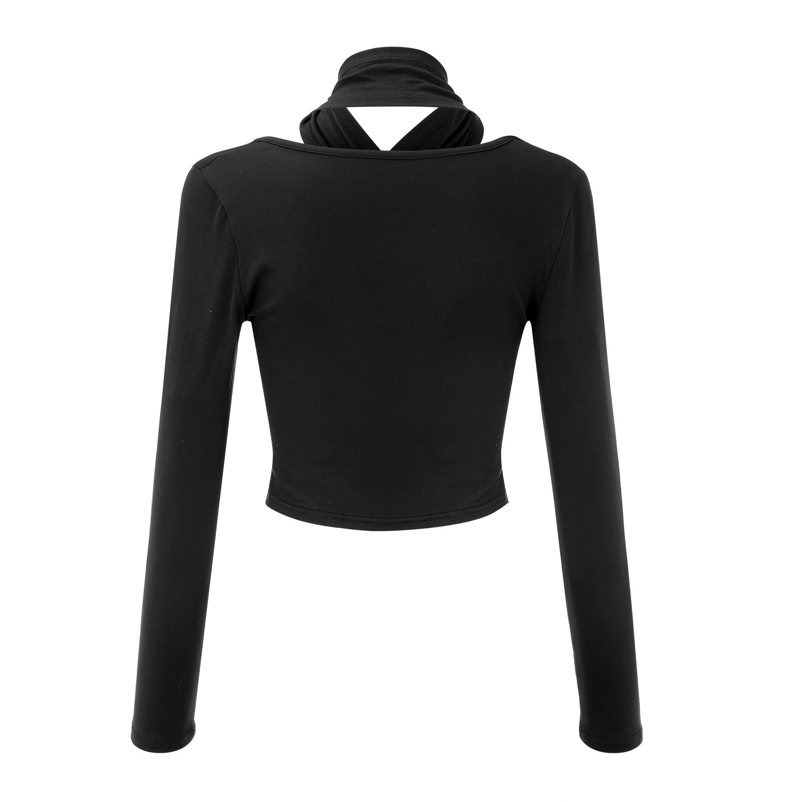 Women's Criss Cross Halter Neck Crop Top - Long Sleeve, Cutout