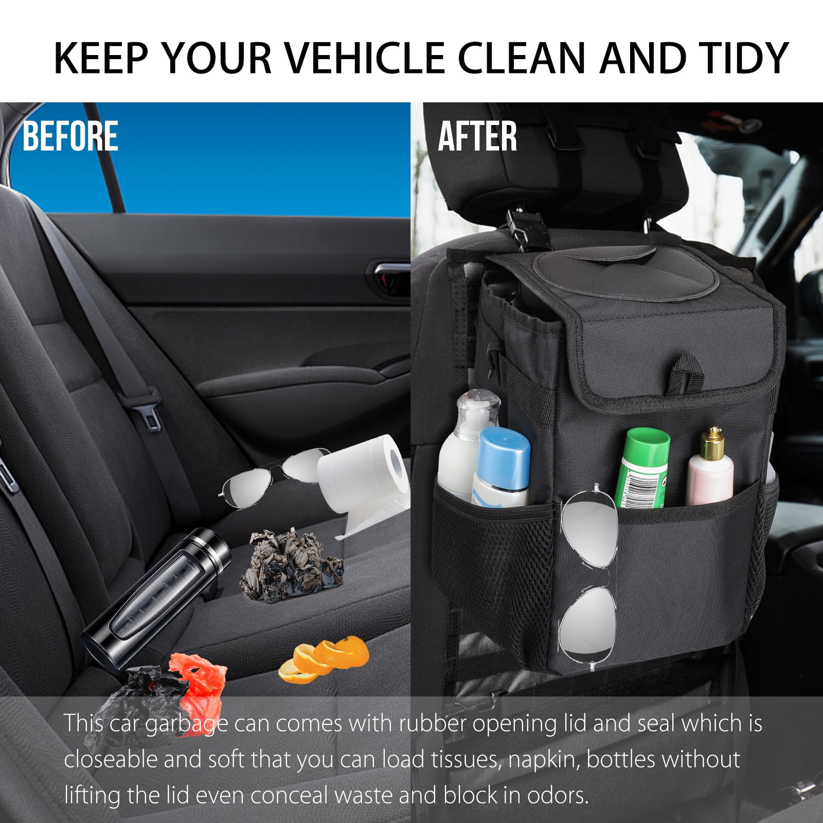 License Plate Car Trash Bag, Waterproof Lining, Auto Trash Bag, RV and Car  Accessories, Caddy Organizer, Car Trash Can 
