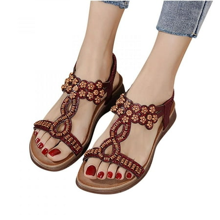 

Homedles Sandals Women- Gift for Women Flat Beach Open toe Comfortable Casual Gladiator Sandals Red 36