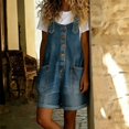 thumbnail image 6 of Shortalls for Women Denim Shortalls Button Front Cooling Shirt Wide Leg Spaghetti Strap Overalls Shorts Plus Size Women 2026 Workout Jumpsuit Casual Autumn Tops Loose Bib Jean,Blue,L, 6 of 8