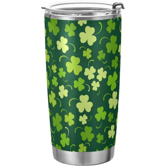 St. Patricks Day Clover Tumbler with Lid and Straw, 20oz Insulated Stainless Steel Tumbler Cup Double Walled Travel Coffee Mug for Hot & Cold Drinks
