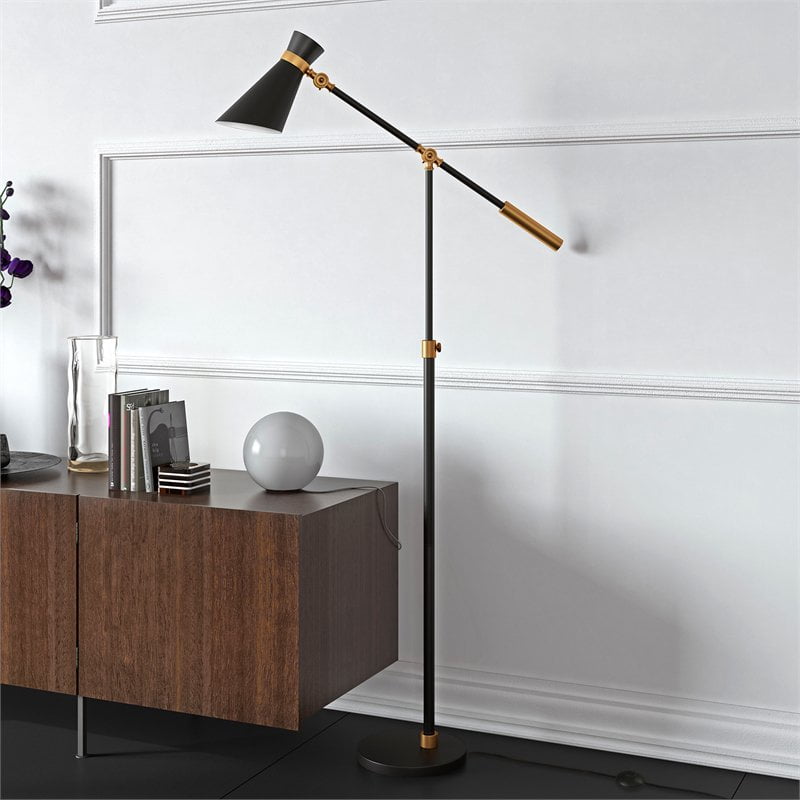 Industrial Two tone fllor lamp in modern matte black with nickel, brass metal shade for, bedroom, living room, office, study