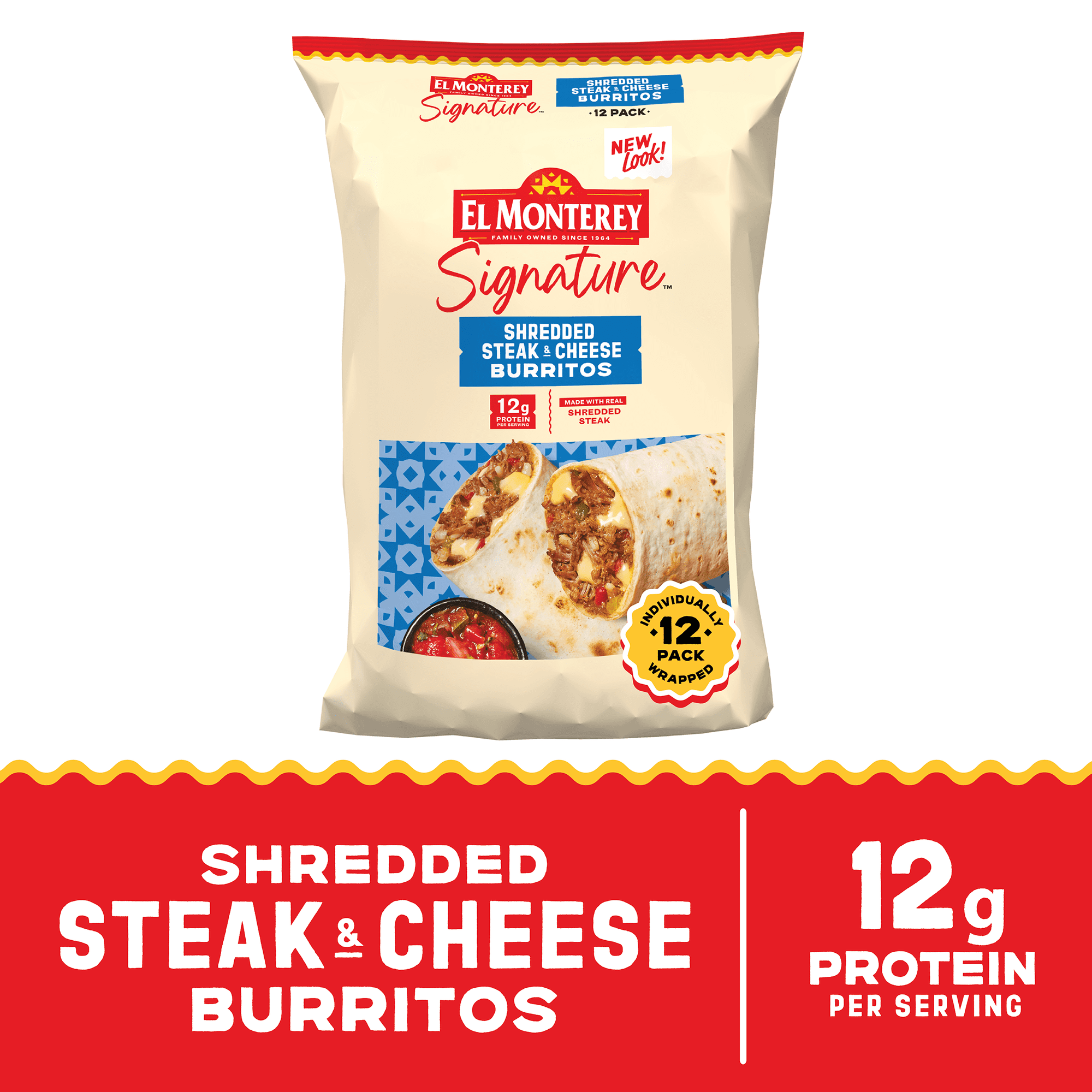 El Monterey Signature Shredded Steak and Cheese Burritos 57.6 oz, 12 Count (Frozen)