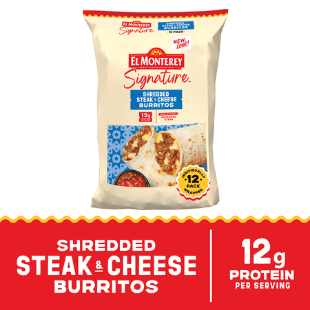 El Monterey Signature Shredded Steak and Cheese Burritos 57.6 oz, 12 Count (Frozen)
