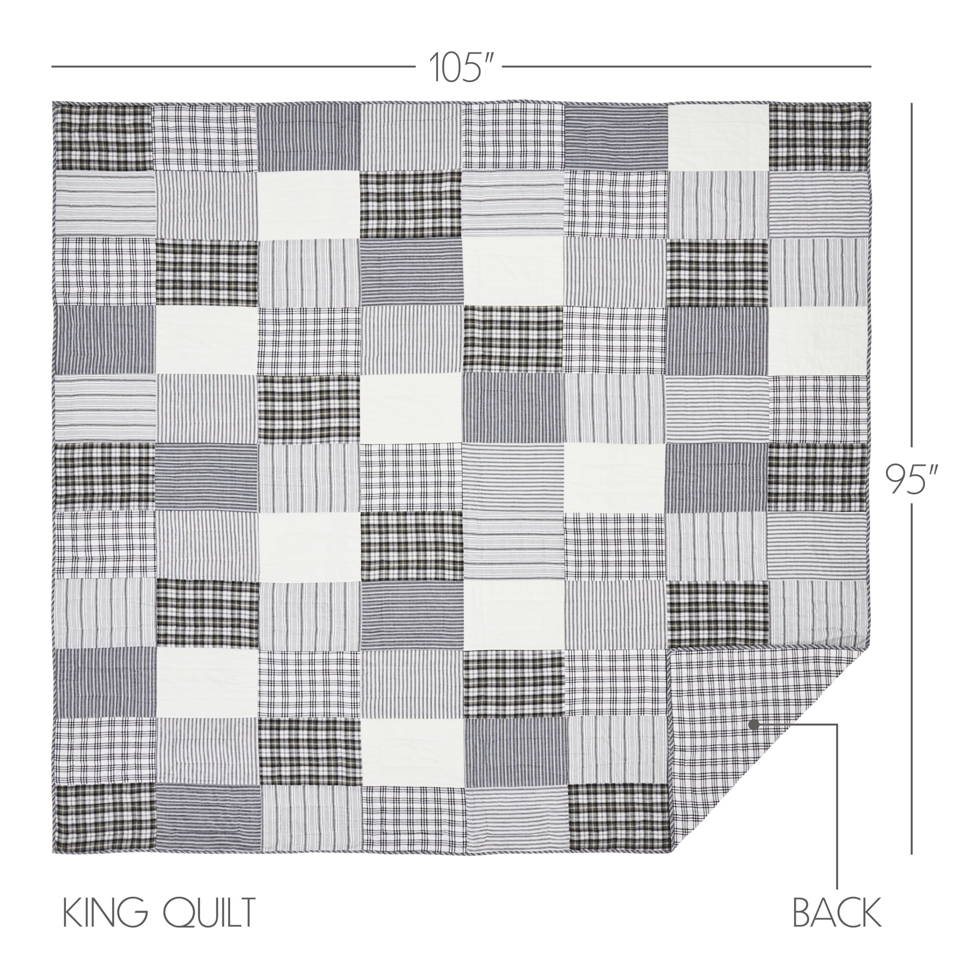VHC Brands, Sawyer Mill Patchwork Reversible King Quilt, Black, 105x95