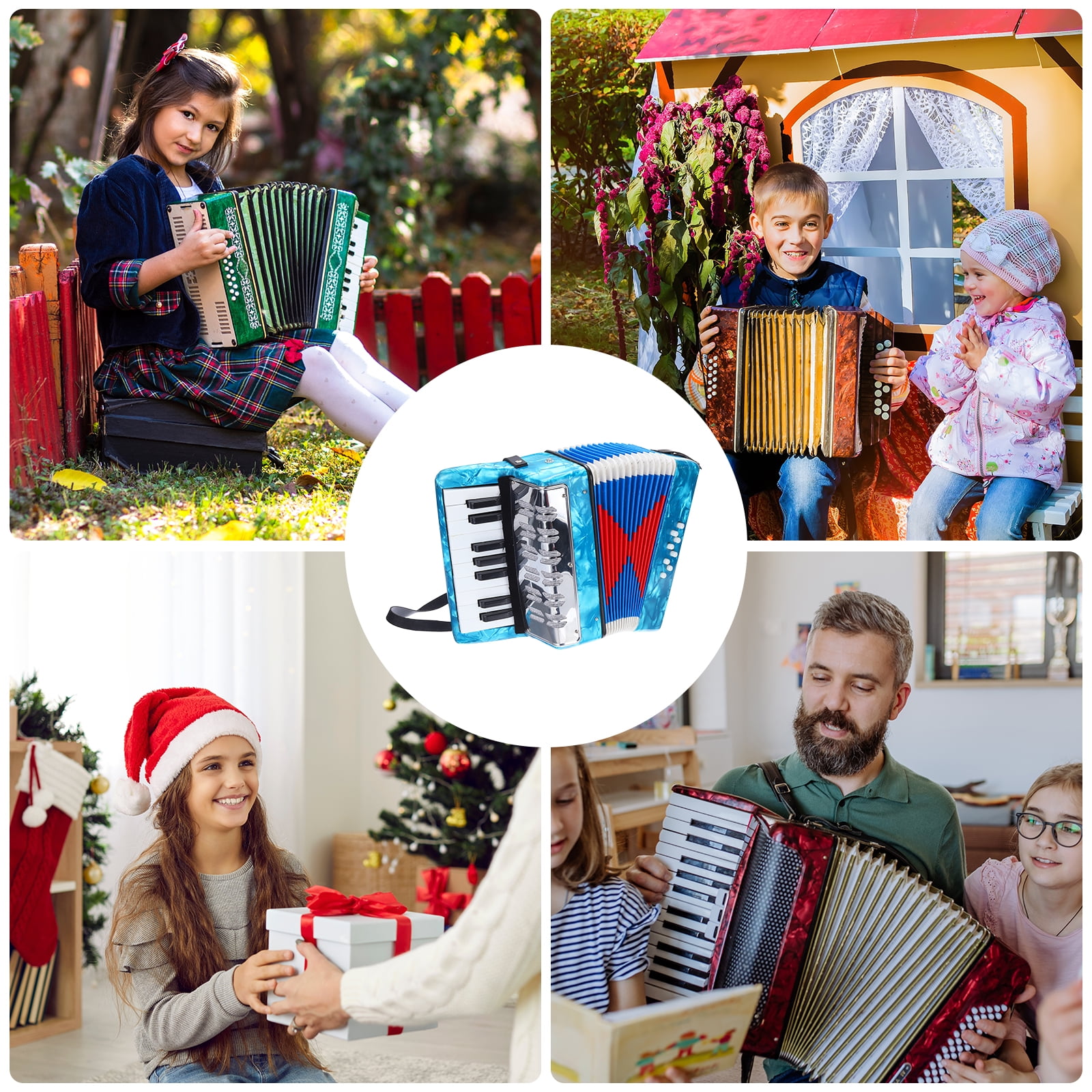 Uxcell Accordion, 17 Keys 2 Bass Button Accordion Mini Musical Instrument, Sky Blue