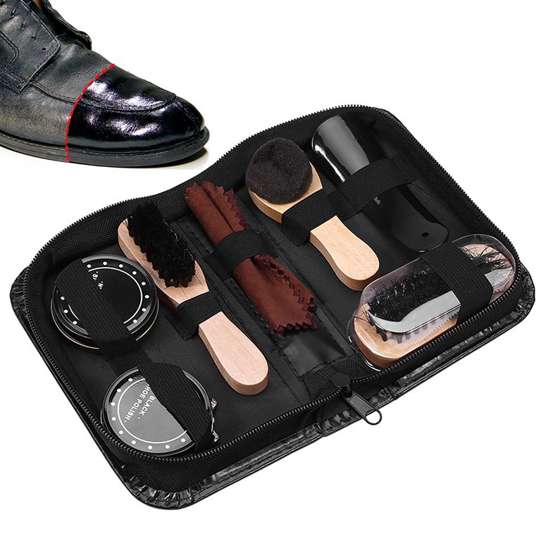 FootMatters Shoe Shine Valet Box - Hardwood Boot & Shoe Care - Polish Kit 