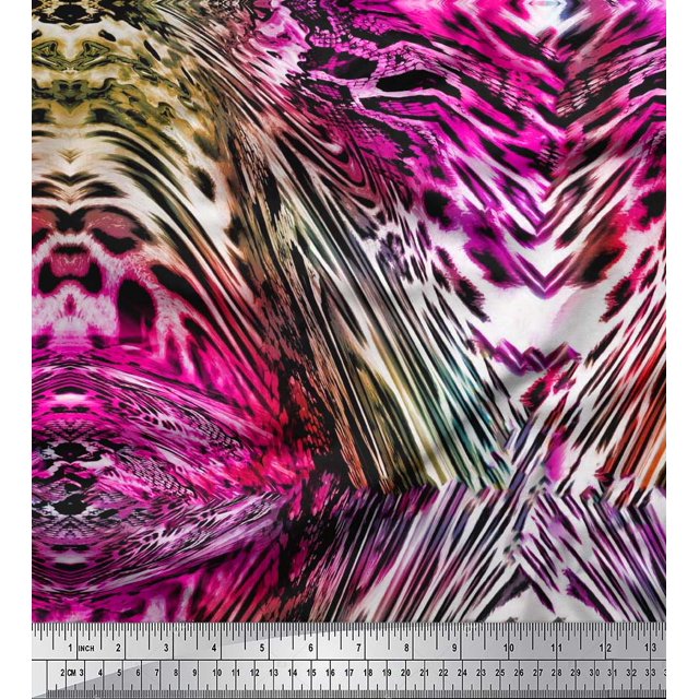 Soimoi Polyester Crepe Fabric Leopard & Snake Animal Skin Decor Fabric Printed Yard 42 Inch Wide