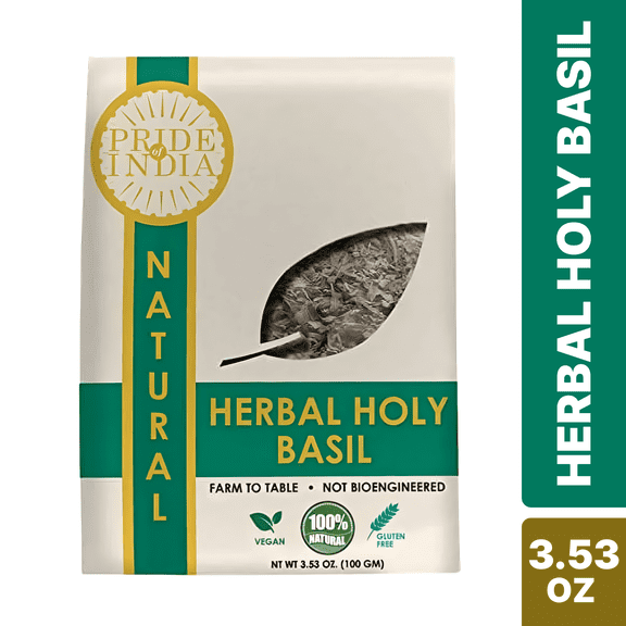 Pride of India Vana Tulsi Holy Basil Tea, 3.53 oz, Cut and Sifted Dried Leaves