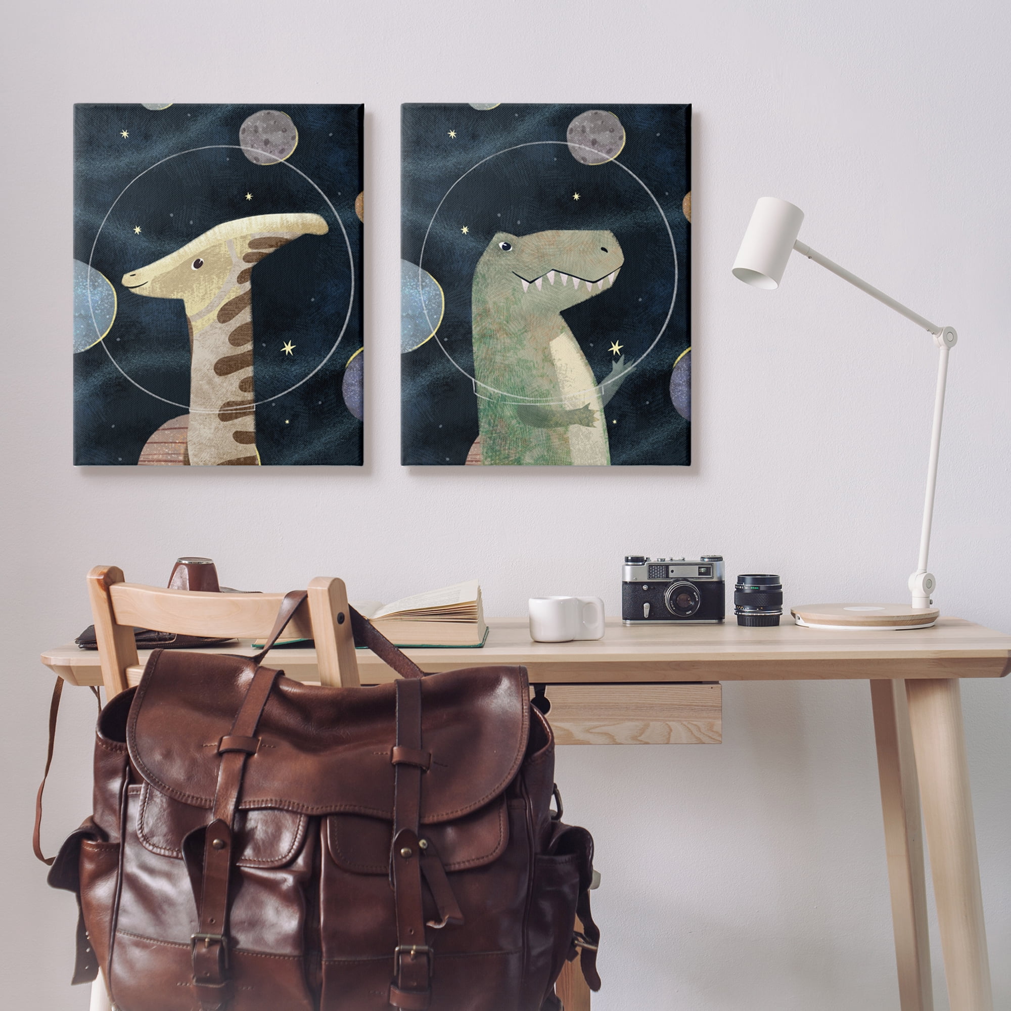 Stupell Industries Kids' Astronaut Dinosaurs Fantasy Planet Reptiles Deep Blue, 24 x 30, Design by Ziwei Li