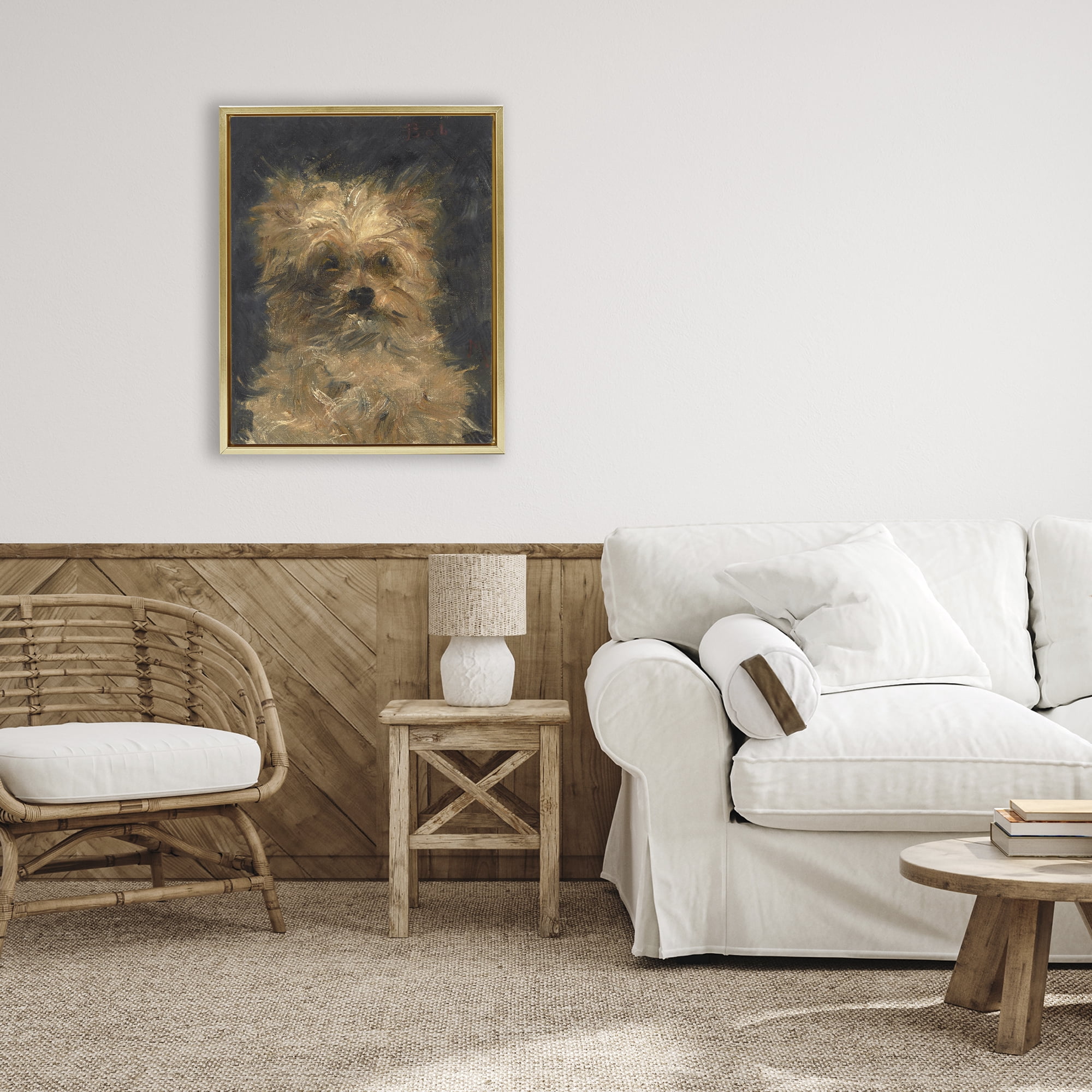 Stupell Industries Edouard Manet Dog Portrait Gold Framed Floater Canvas Wall Art, design by Lil' Rue