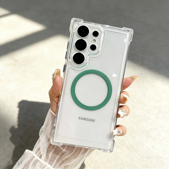 Strong Magnetic for Samsung Galaxy S26 Ultra Clear Phone Case, With Lens Film,[Compatible with Magsafe][Military Drop Protection] Slim Shockproof Anti-fall Protective Phone Case,Green