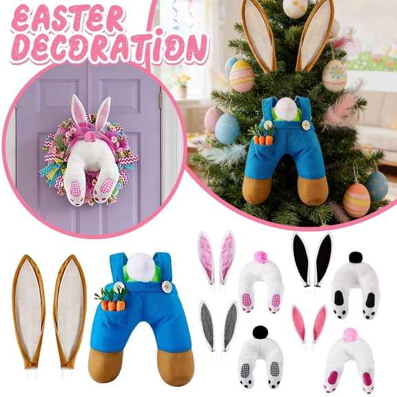 Easter Decor Bunny Butt Wreath Kit Cute Butt With Ears For Home Wall Hanging Cartoon Ornament Decoration Welcome Sign Wreath Attachment Plaid Spring Diy Easter Decorations