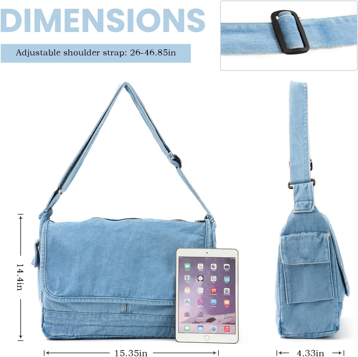 Denim Hobo Purse Bags Casual Canvas Messenger Shoulder Bag Retro Large Crossbody Satchel Bags for Women and Men