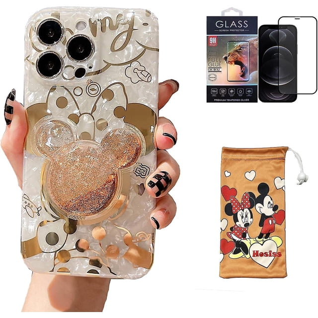 Funda De Dibujos Animados Para Iphone 14 Pro Max 6.7 "con Protector De Pantalla HD, Minnie Mouse Con Correa De Soporte Para Teléfono Celular Quicksand Suave Tpu Protector A Pru