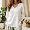 thumbnail image 3 of Boho Tops for Women 3/4 Sleeve Loose Casual V Neck Embroidered Shirt Lightweight Summer Blouses, 3 of 5