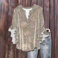 thumbnail image 4 of Tejiojio Women's Casual Printed Top Lace Trim V-Neck 3/4 Sleeves Button Down Fashionable Daily Wear, 4 of 6