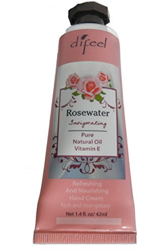 Difeel Invigorating Hand Cream- Rosewater with Pure Natural Oil and Vitamin E 1.4 oz. (Pack of 6)
