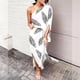 thumbnail image 2 of Gibobby Vestido largo de verano para mujer Vestido corto fruncido de un hombro con estampado floral para mujer Vestidos de fiesta cruzados con dobladillo asim(Blanco,XL), 2 of 5