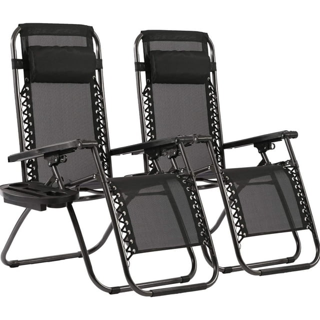 FDW Zero Gravity Lounge Chairs Set of 2, Folding Outdoor Recliner Chairs with Pillow & Cup Holder, Adjustable Lawn Patio Chairs for Yard, Deck, Beach